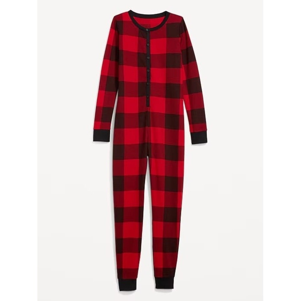Old Navy Women's Thermal Knit 1-Piece Pajama Romper - Red Buffalo Plaid - L